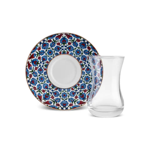 Karaca Emirgan 12-teiliges Türkisches Teeset aus Bone China für 6 Personen 130 ml Mehrfarbig