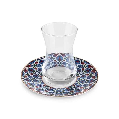 Karaca Emirgan 12-teiliges Türkisches Teeset aus Bone China für 6 Personen 130 ml Mehrfarbig