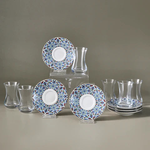 Karaca Emirgan 12-teiliges Türkisches Teeset aus Bone China für 6 Personen 130 ml Mehrfarbig