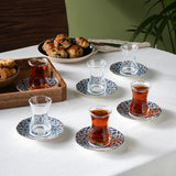 Karaca Emirgan 12-teiliges Türkisches Teeset aus Bone China für 6 Personen 130 ml Mehrfarbig