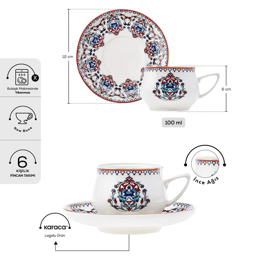 " Karaca Nakkaş 12-teiliges Espressotassen-Set für 6 Personen "