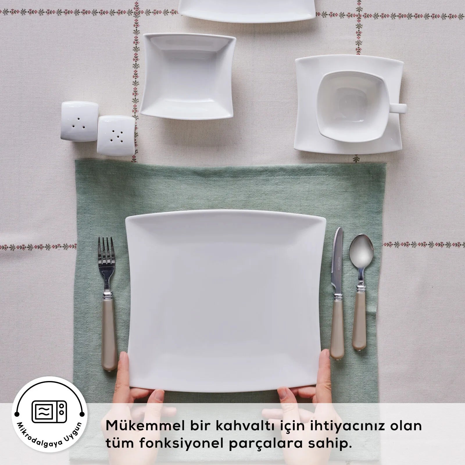 " Karaca Stream Pure Perfect Weiß 32-Teiliges 6-Personen Frühstücksset Quadrat "