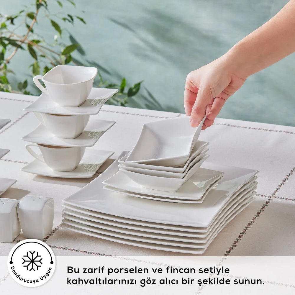 " Karaca Stream Pure Perfect Weiß 32-Teiliges 6-Personen Frühstücksset Quadrat "
