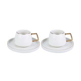 " Karaca Saturn 4-teiliges Porzellan-Teetassen- und Untertassen-Set für 2 Personen, 200 ml, Gold Weiß "