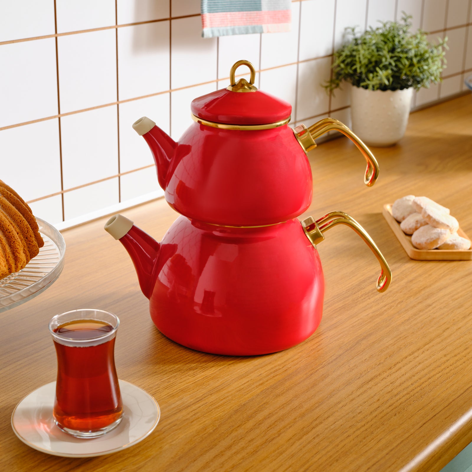 " Karaca Retro Emaille Teekannen- Set Rot "