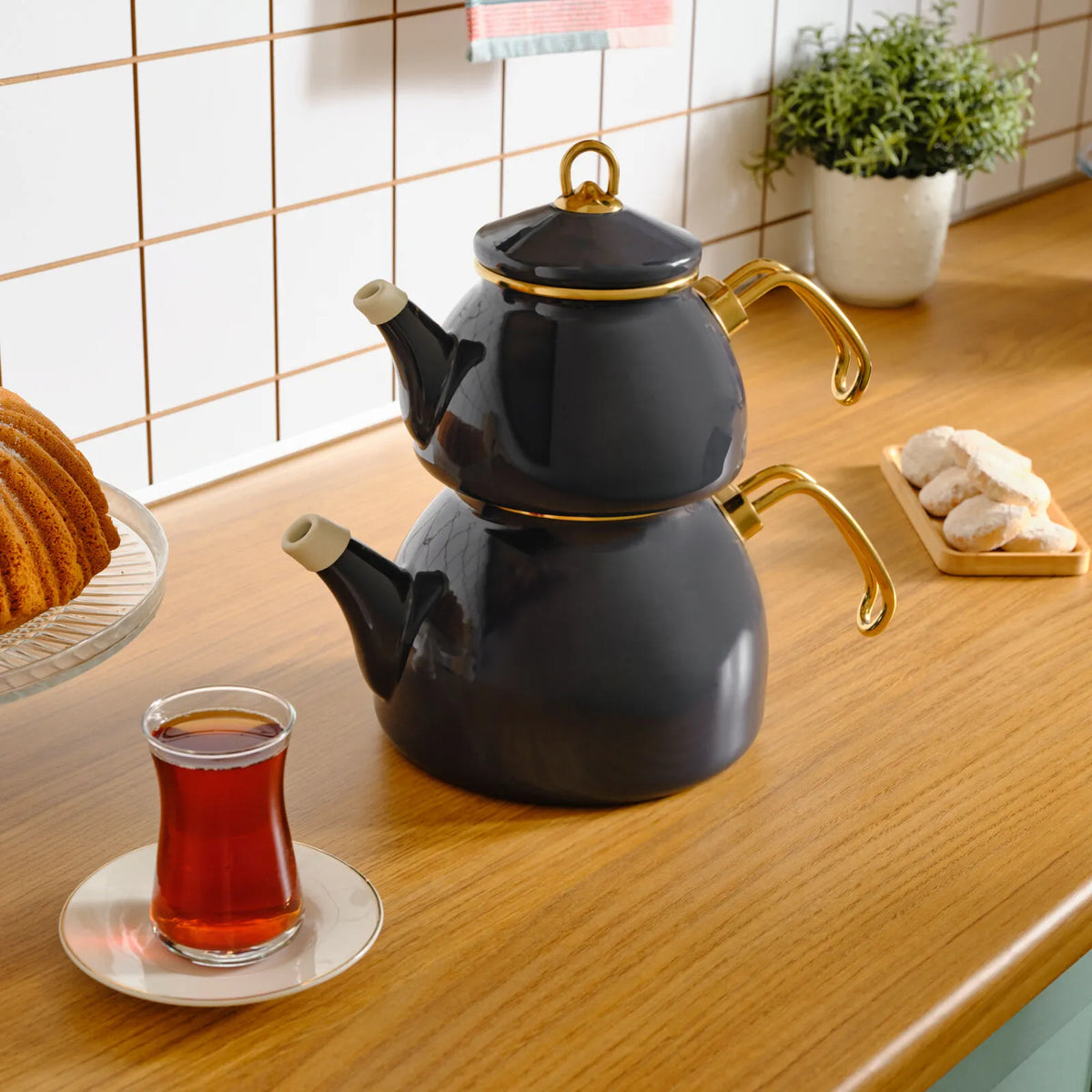 " Karaca Retro Emaille Teekannen- Set, Anthrazit "