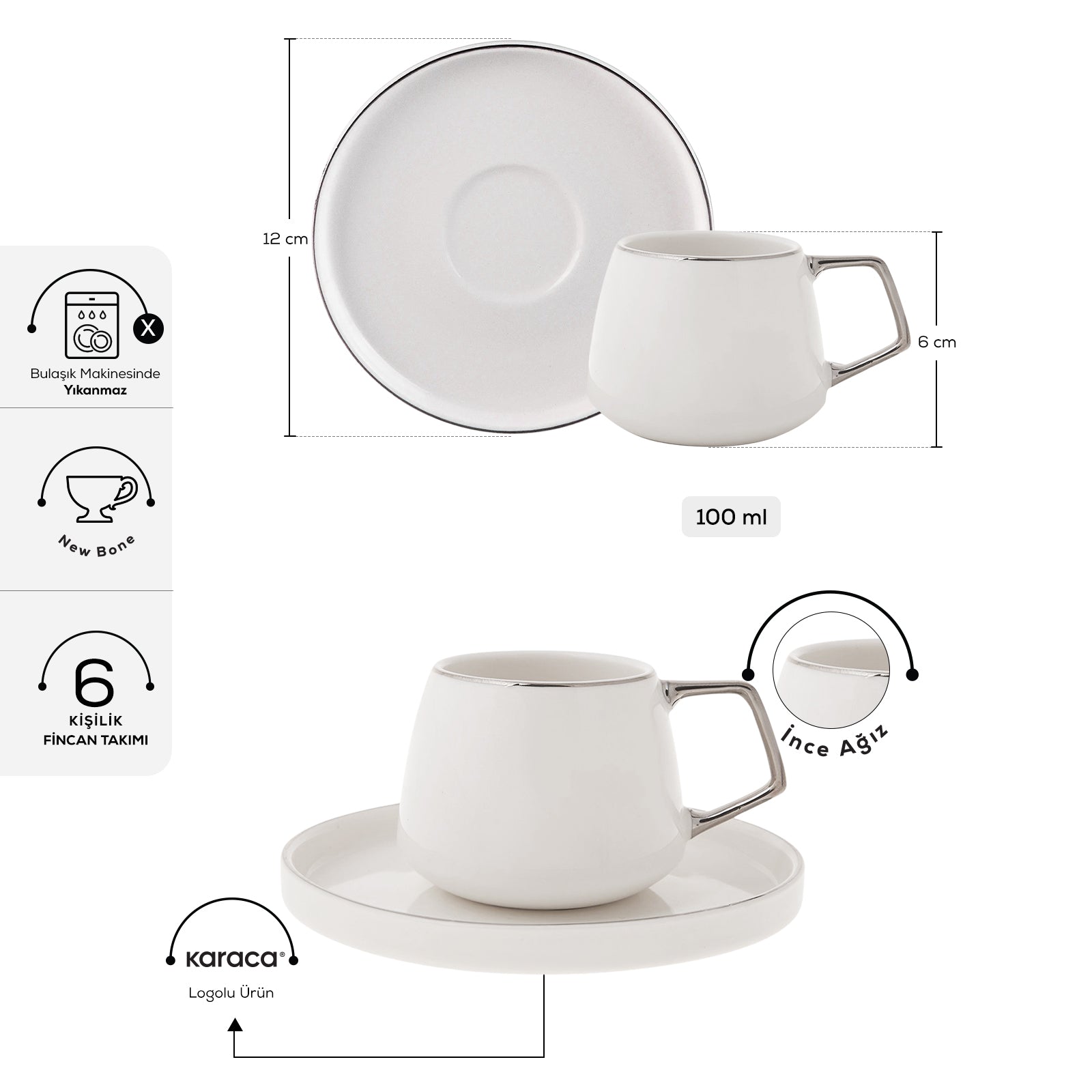 " Karaca Streamline Saturn Platinum 6 Personen Kaffeetasse Set "