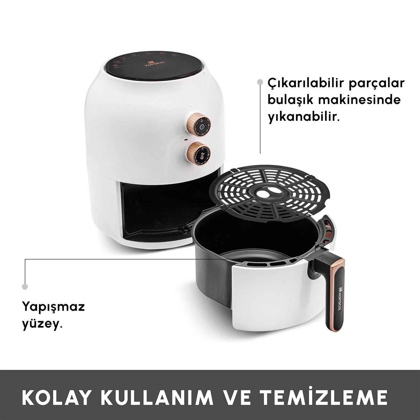 " Karaca Multifry Weiß Heißluftfritteuse Ölfreie Fritteuse, 3.5L, 1300W "
