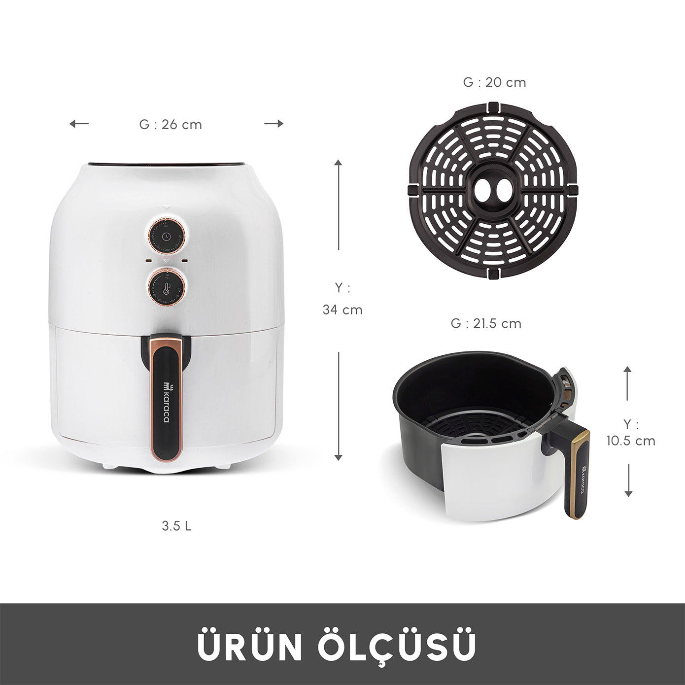 " Karaca Multifry Weiß Heißluftfritteuse Ölfreie Fritteuse, 3.5L, 1300W "