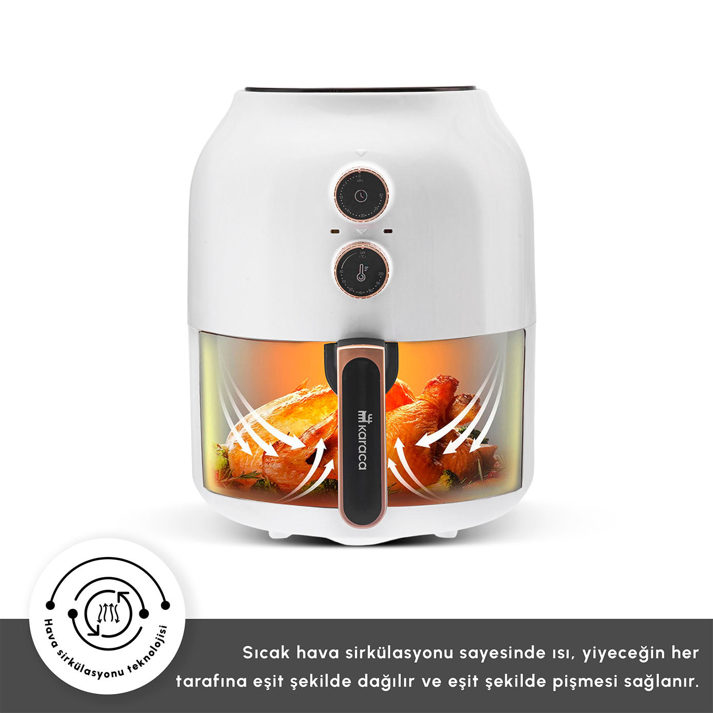 " Karaca Multifry Weiß Heißluftfritteuse Ölfreie Fritteuse, 3.5L, 1300W "