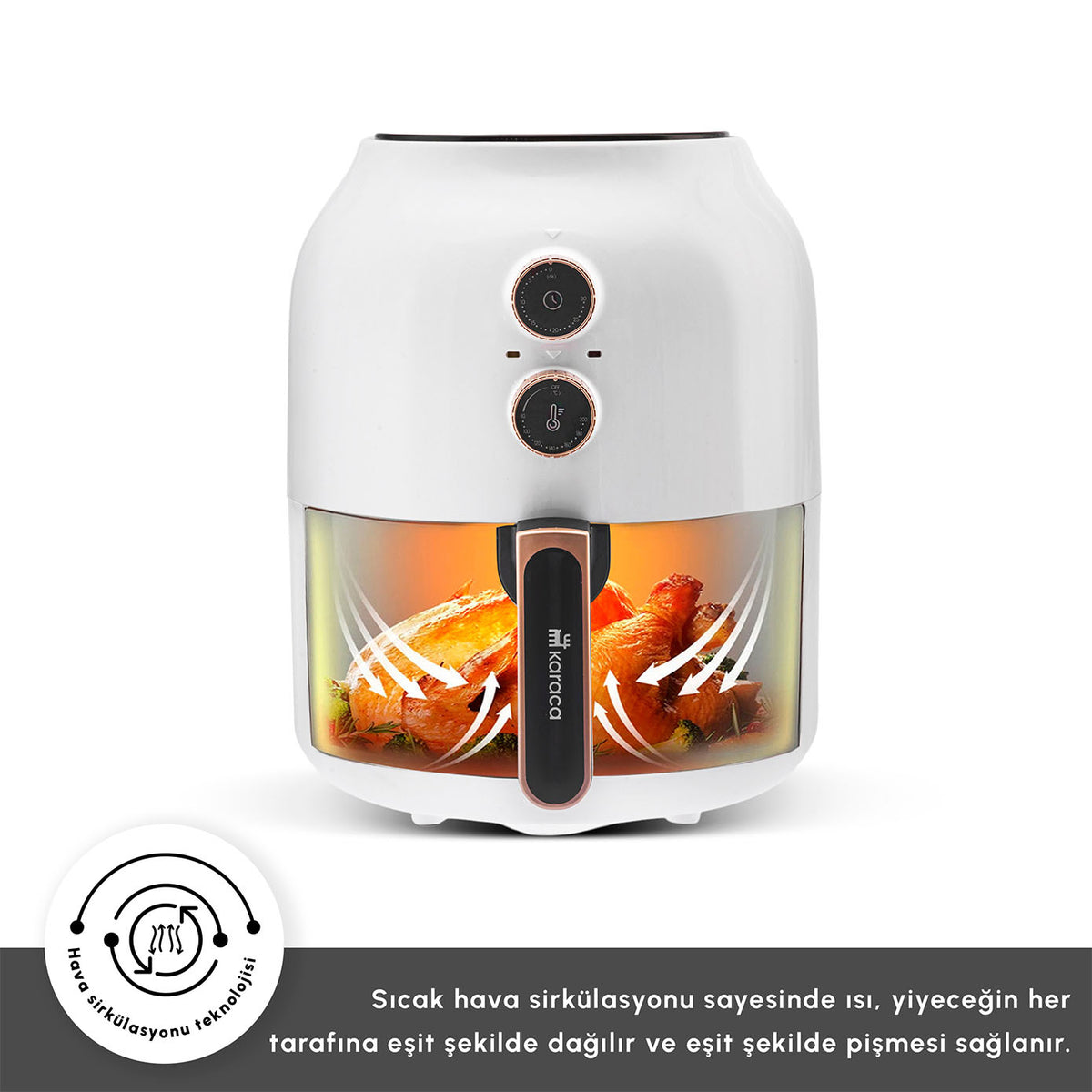 " Karaca Multifry Weiß Heißluftfritteuse Ölfreie Fritteuse, 3.5L, 1300W "