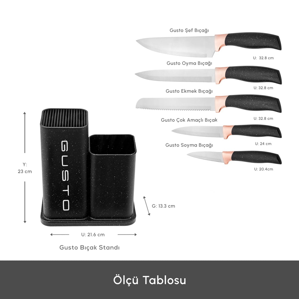 " Karaca Gusto Schwarzes 12-teiliges Messer-/Schneidebrett-Set "