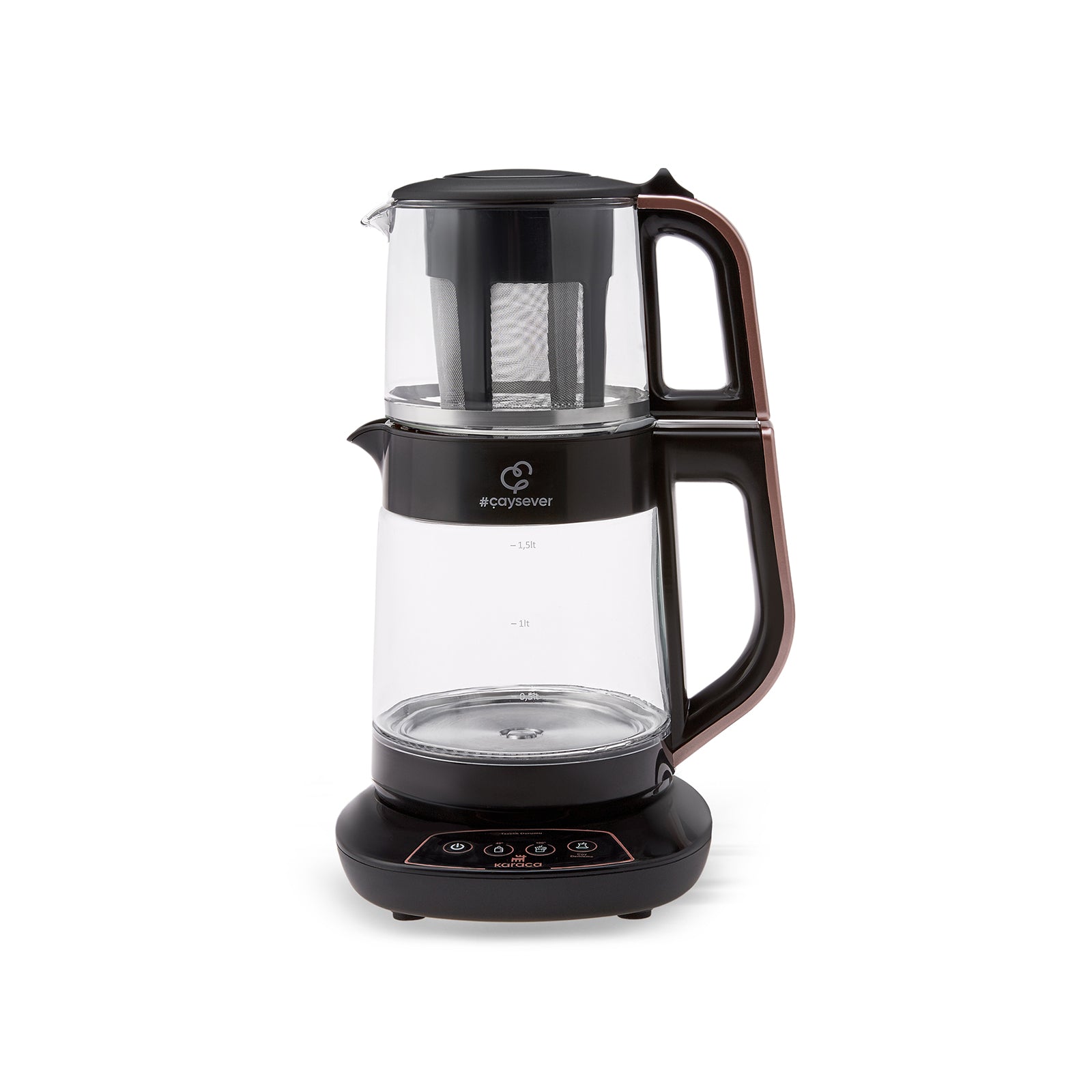 " Karaca Çaysever 3 in 1 Sprechende Glas Teekocher Wasserkocher und Vorbereitung von Speisewasser 1700W, Rosegold "