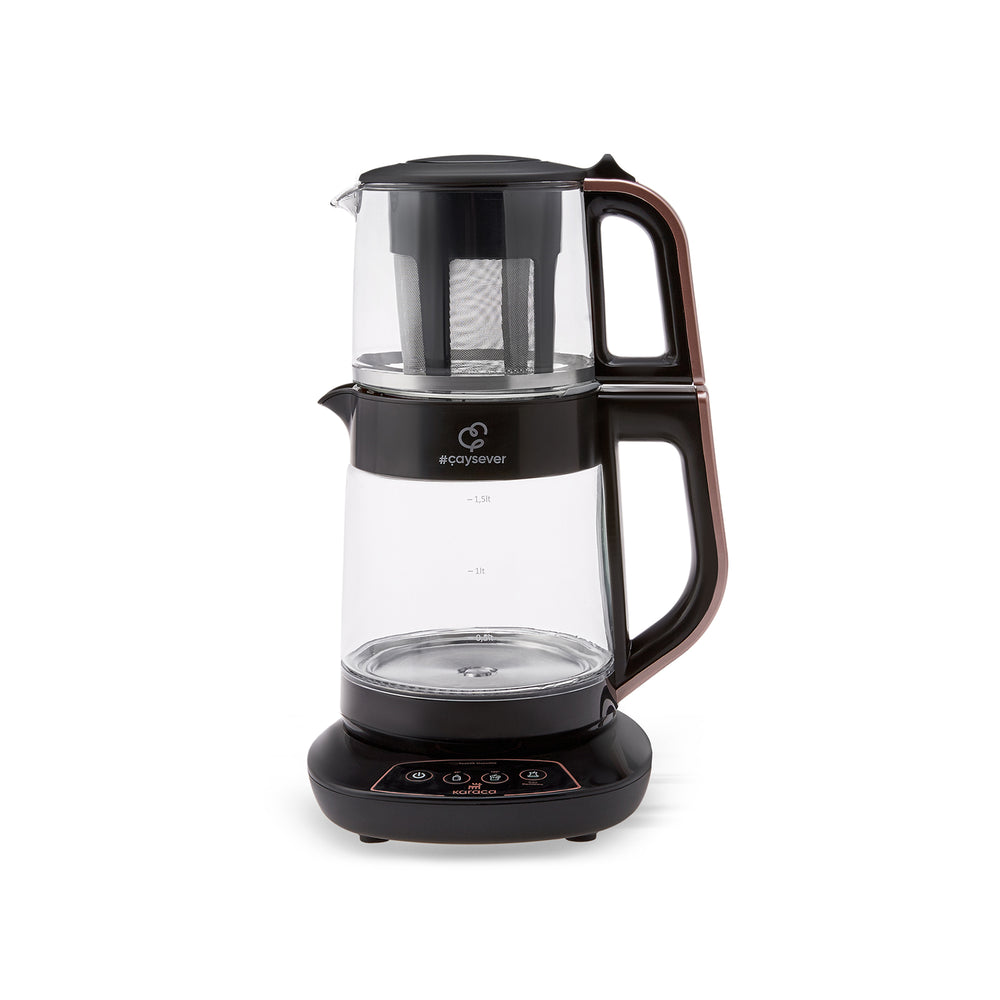 " Karaca Çaysever 3 in 1 Sprechende Glas Teekocher Wasserkocher und Vorbereitung von Speisewasser 1700W, Rosegold "