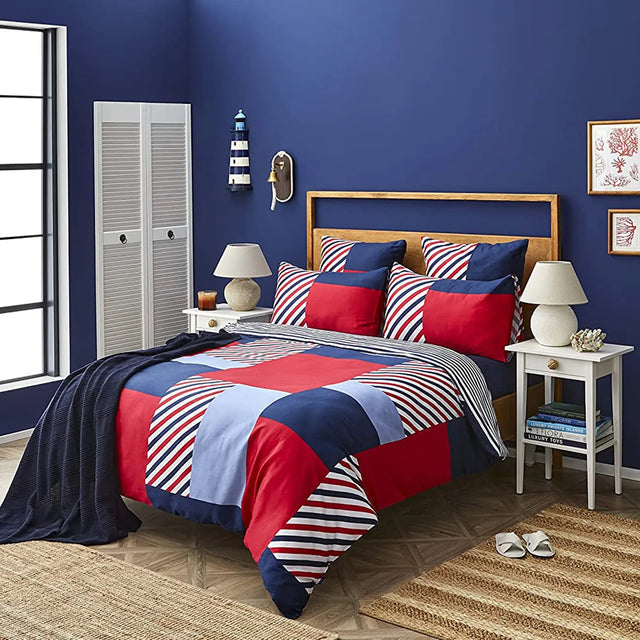 Nautica Home Morris Bettbezug-Set aus 100 % Baumwolle 155 × 220 cm Navy Blue Multi