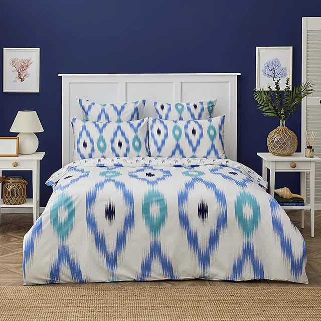 Nautica Home Ikat Bettbezug-Set aus 100 % Baumwolle 155 × 220 cm Weiss-Blau