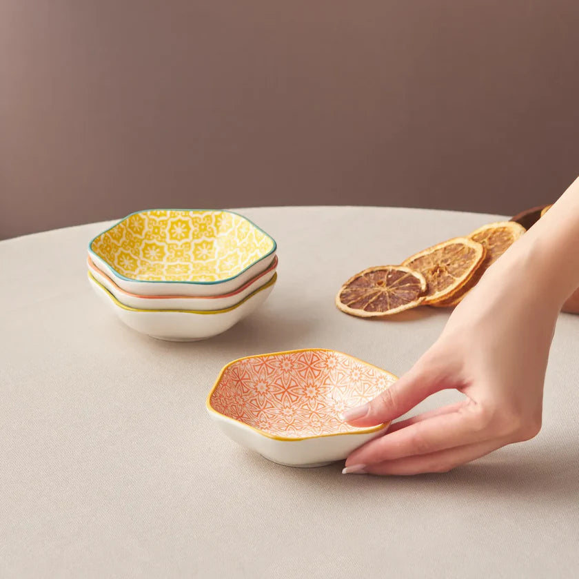 Karaca Floral Gelb Hexagon Snackschale 10 cm