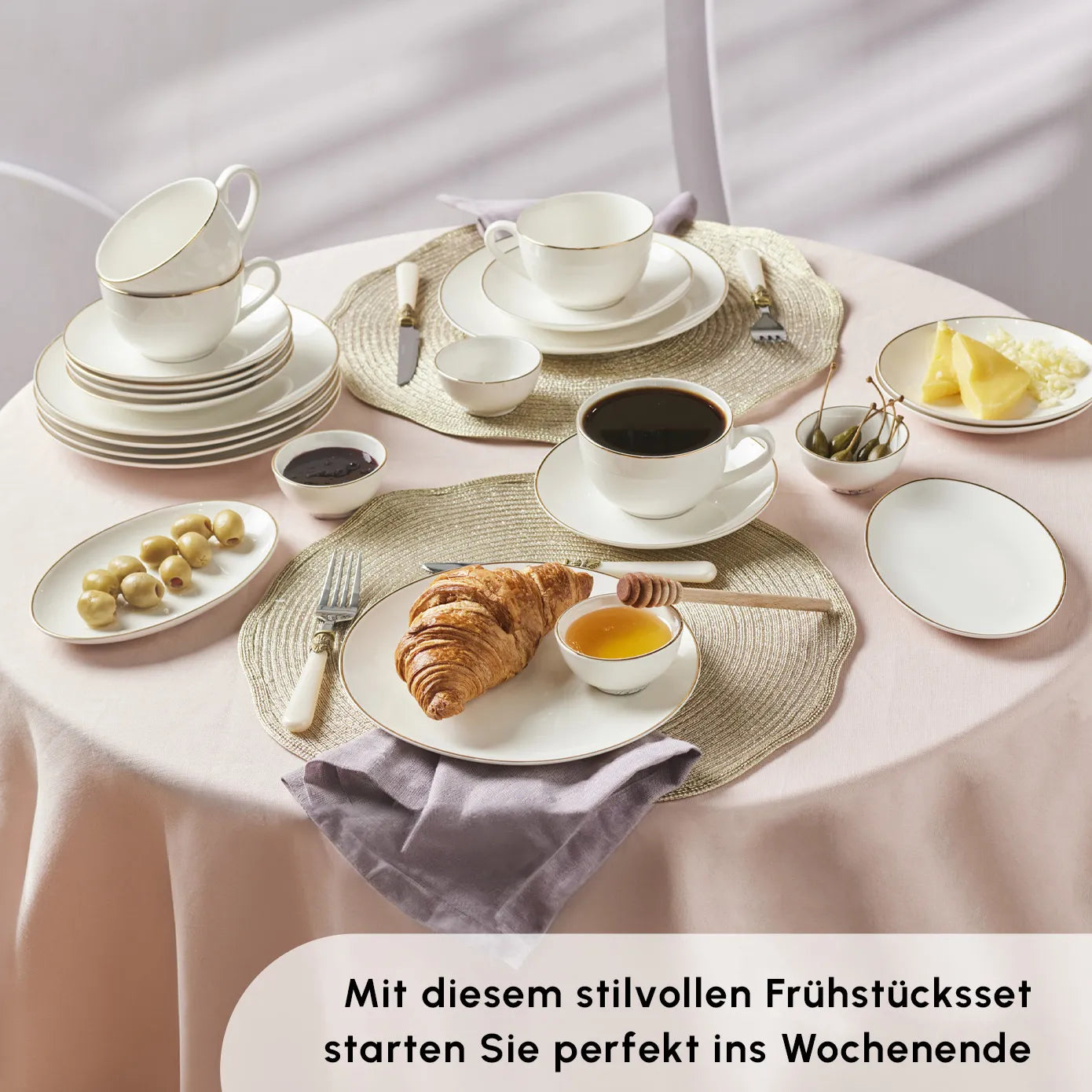 Karaca Elegance Bone Marcelo 26-Teiliges 6-Personen Frühstücksset Gold