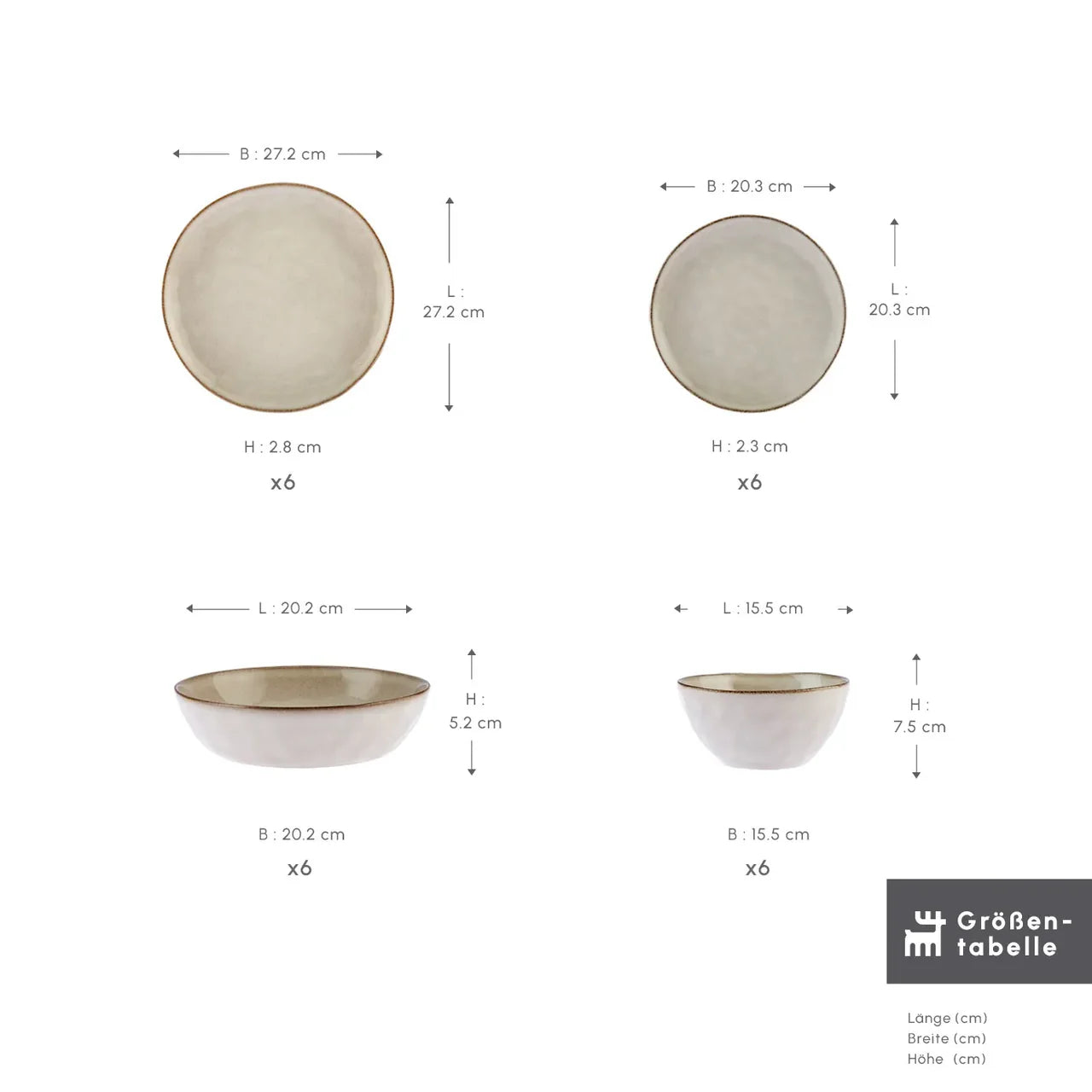 Karaca Aria Beige Reactive Geschirr Set für 6 Personen 24 teilig