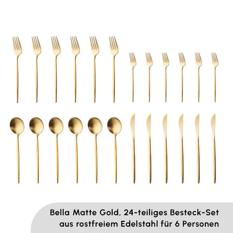 Karaca Bella V2 24-teiliges Besteckset für 6 Personen – Matte Gold