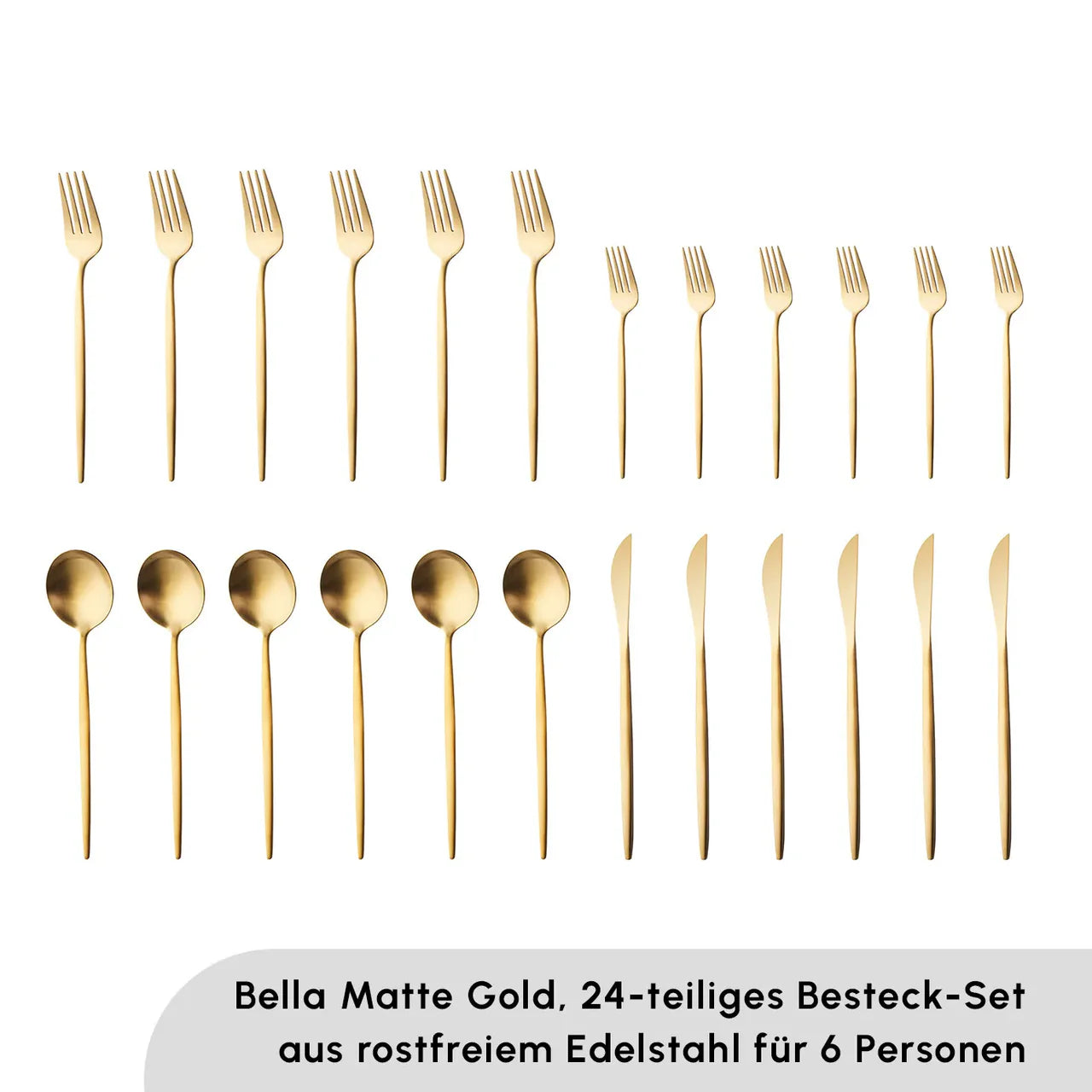 Karaca Bella Matte Gold Besteck Set für 6 Personen 24 Teilig