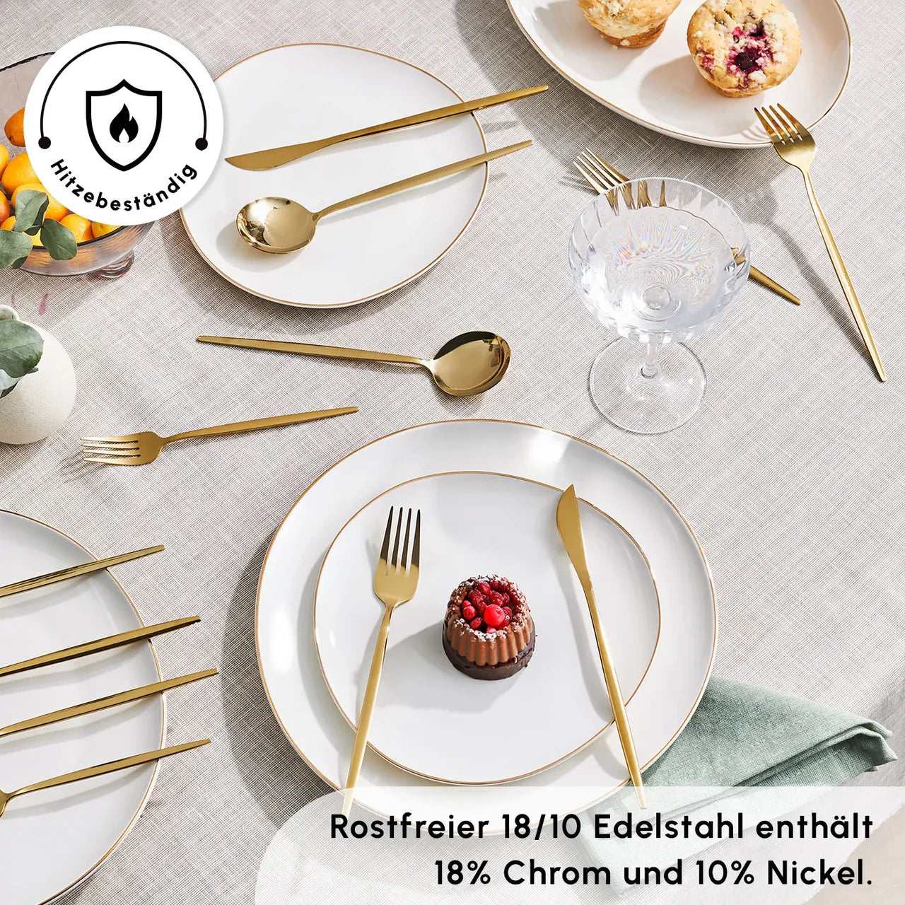 Karaca Bella Matte Gold Besteck Set für 6 Personen 24 Teilig