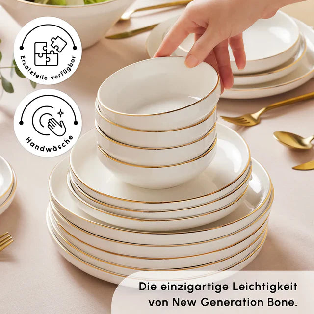 Karaca Stream Bone New Saturn 53-teiliges Tafelservice für 12 Personen – Gold