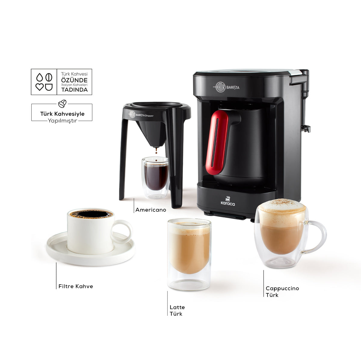 " Karaca Hatır Barista Latte und Türkische Kaffeemaschine Imperial Red "