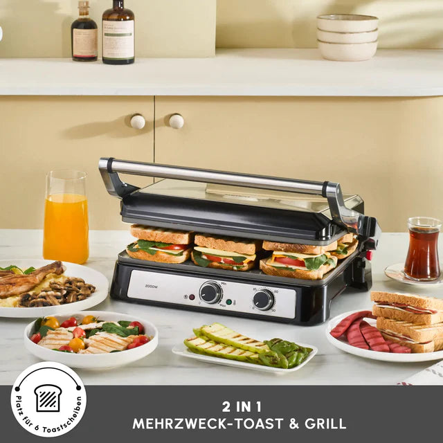 Karaca Inox Toastmate Grill 6 Scheiben Kapazität Zeit einstellbar Gusseisen Platte Grill und Toaster 2000W