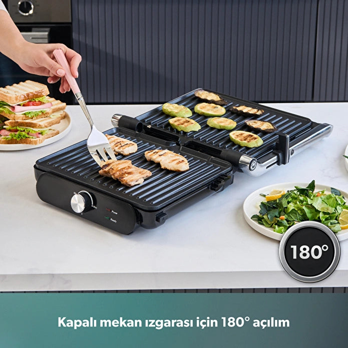 Homend Grilliant 1366H Toaster und Grill mit herausnehmbarer Gusseisenplatte und Edelstahlgehäuse