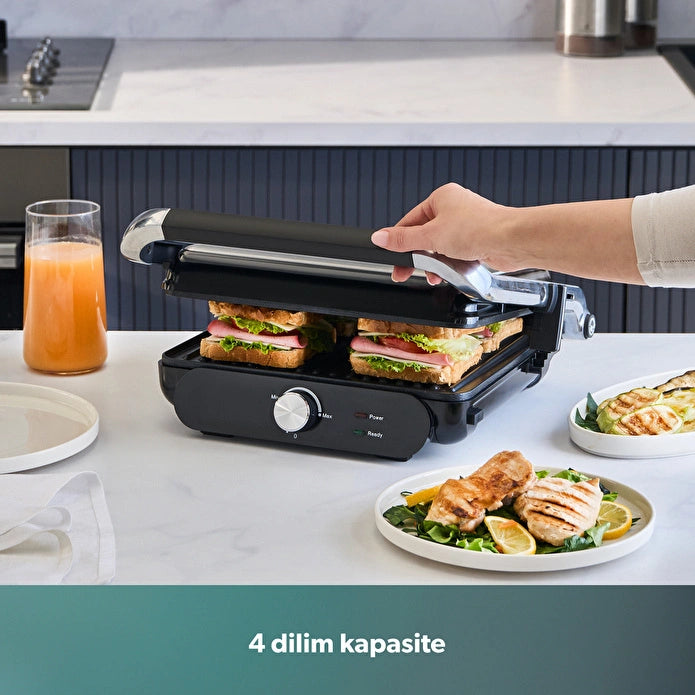 Homend Grilliant 1366H Toaster und Grill mit herausnehmbarer Gusseisenplatte und Edelstahlgehäuse