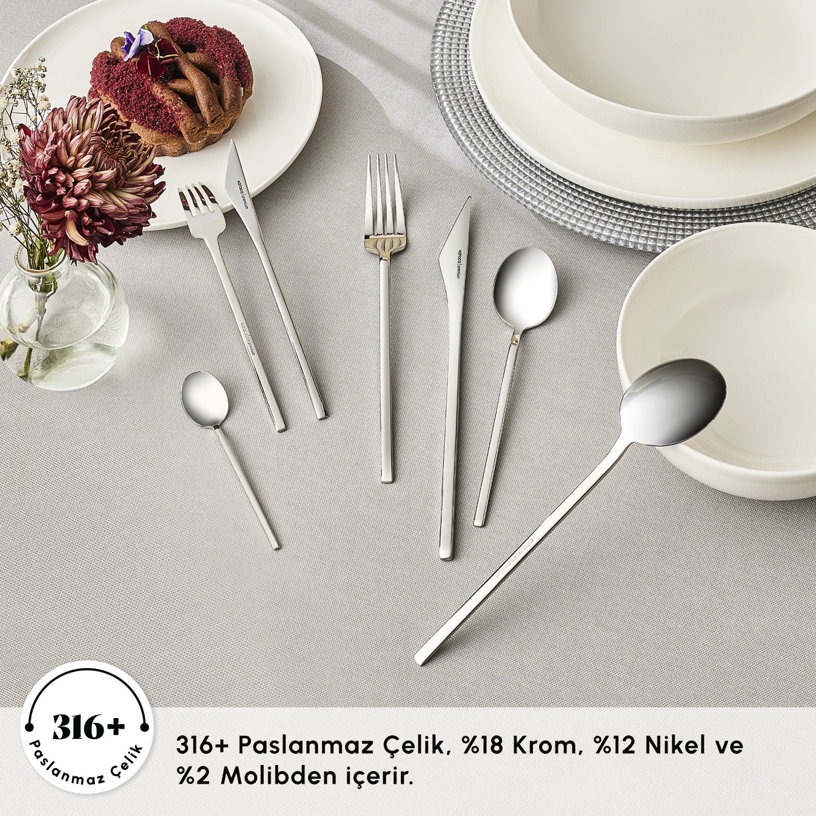 " Karaca Look 316+ Stahl 84-teiliges Premium Besteckset für 12 Personen "