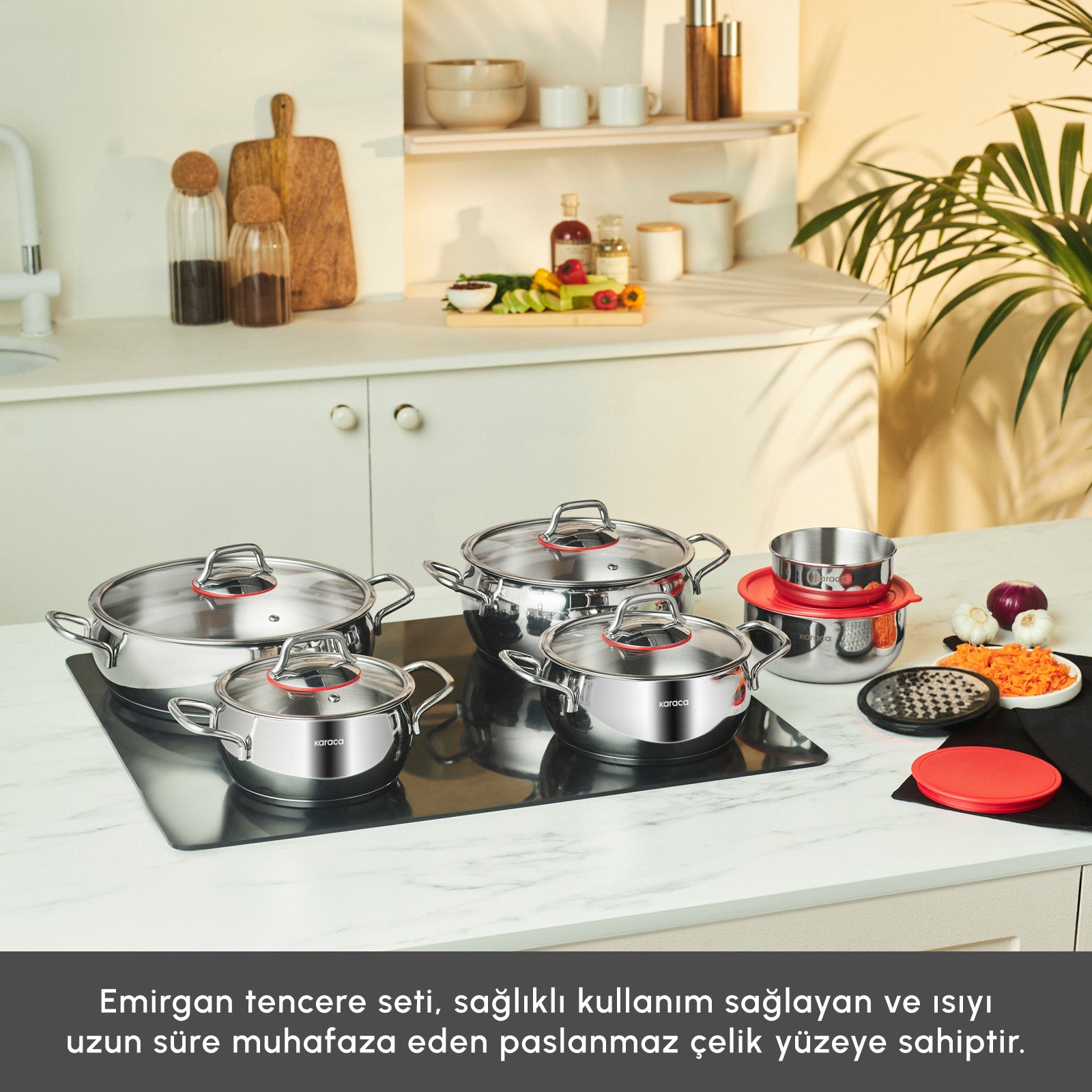 " Karaca Emirgan XL 10-teiliges Kochtopfset für Induktion aus Stahl mit Aufbewahrungsdeckel "