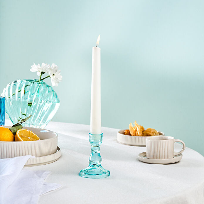 Karaca Home Marine Glas Kerzenhalter Türkis 6.5 x 6.5 x 9 cm