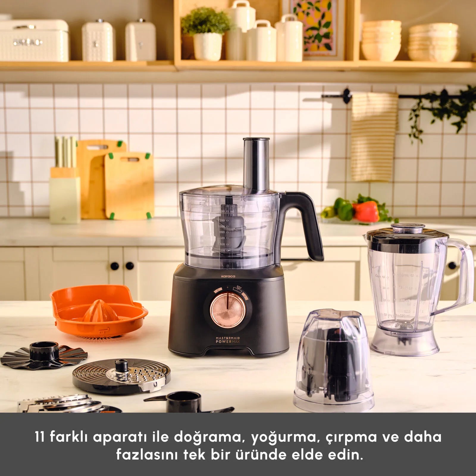 " Karaca Mastermaid Power Max 11 in 1 Küchenroboter, Kupfer Schwarz Matt, 2500 W "