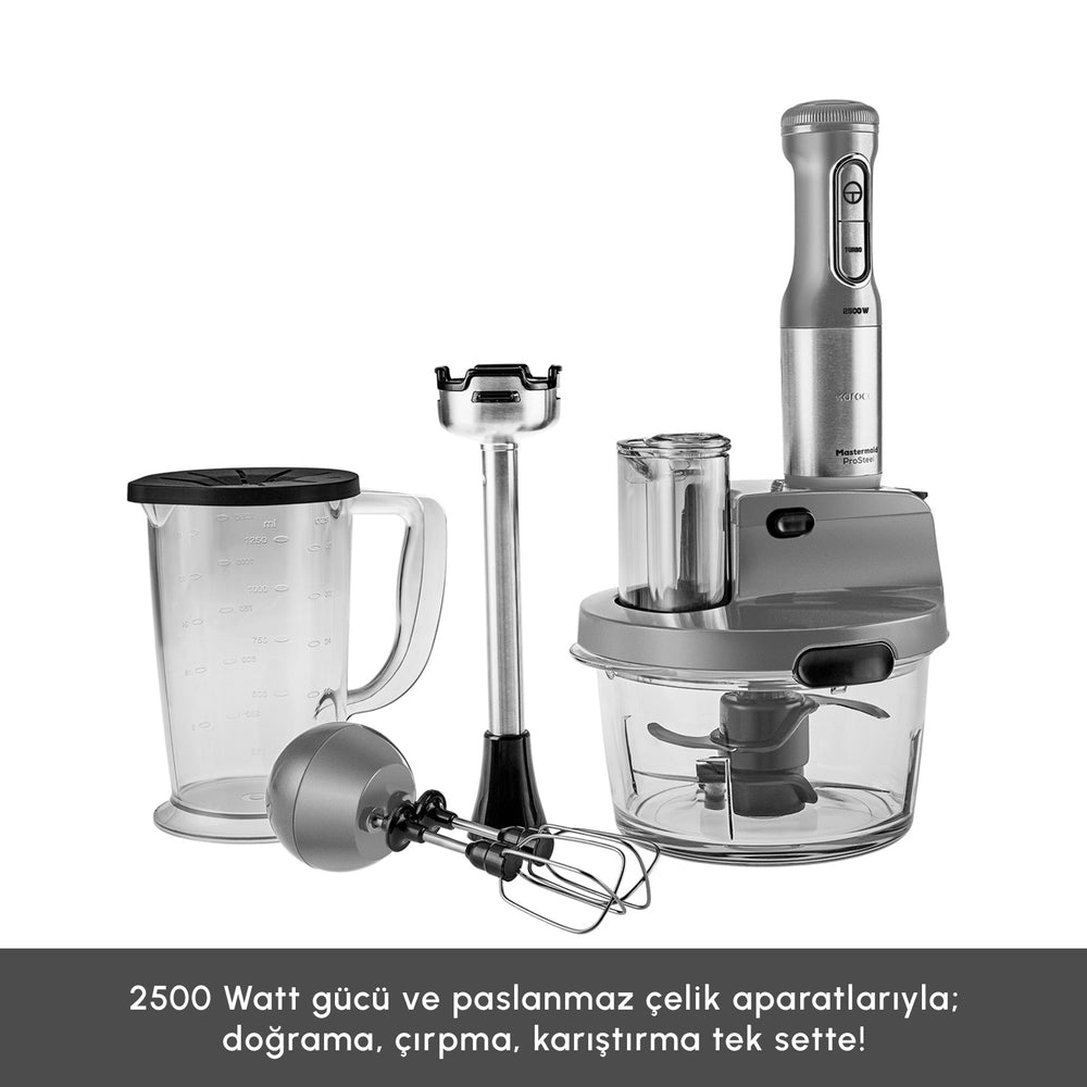 " Karaca Mastermaid Küchenroboter aus Stahlglas, Langer Mixer 8 ın 1, 2500 W, Galaxy Grey "