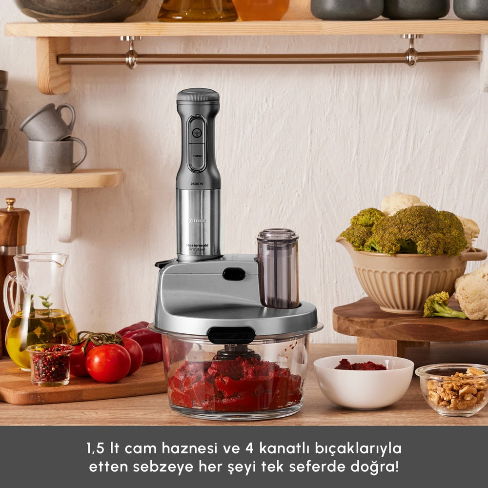 " Karaca Mastermaid Küchenroboter aus Stahlglas, Langer Mixer 8 ın 1, 2500 W, Galaxy Grey "