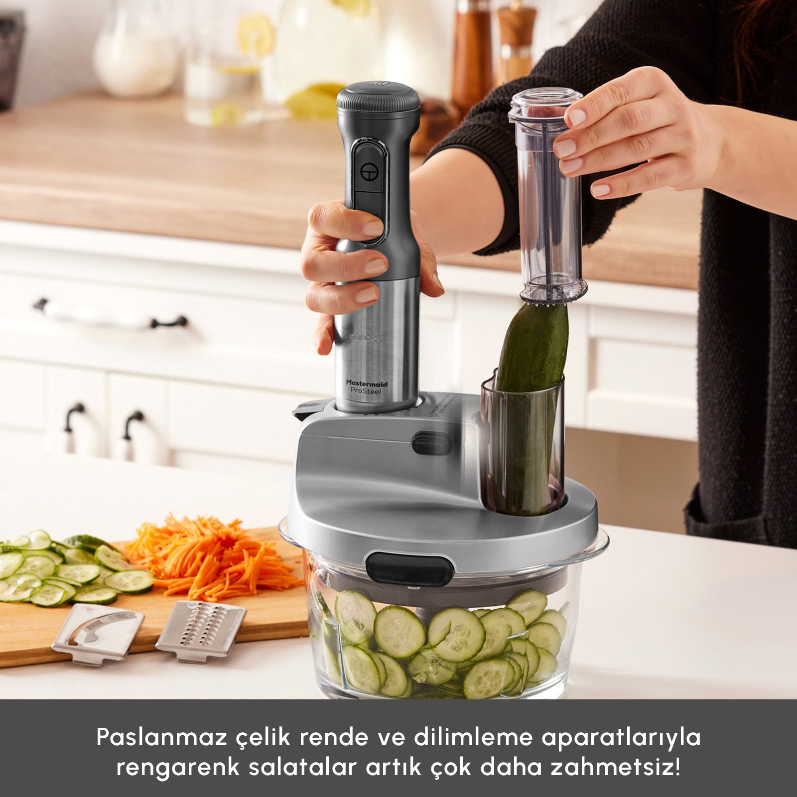 " Karaca Mastermaid Küchenroboter aus Stahlglas, Langer Mixer 8 ın 1, 2500 W, Galaxy Grey "