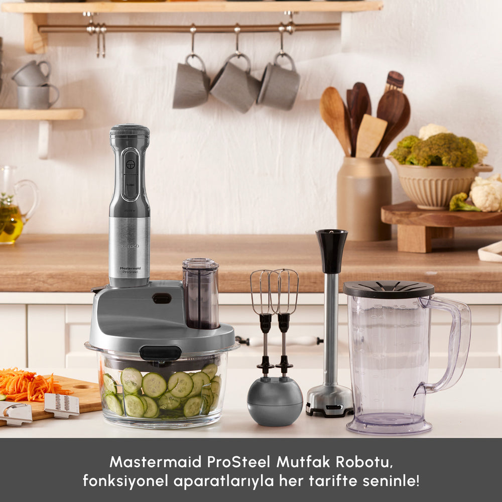" Karaca Mastermaid Küchenroboter aus Stahlglas, Langer Mixer 8 ın 1, 2500 W, Galaxy Grey "