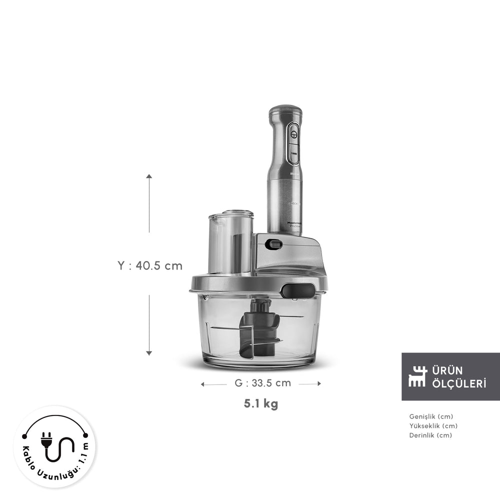 " Karaca Mastermaid Küchenroboter aus Stahlglas, Langer Mixer 8 ın 1, 2500 W, Galaxy Grey "