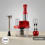 Karaca Mastermaid ProSteel Glas-Küchenmaschine mit Langem Mixfuss 6 Klingen 2500 W Imperial Red