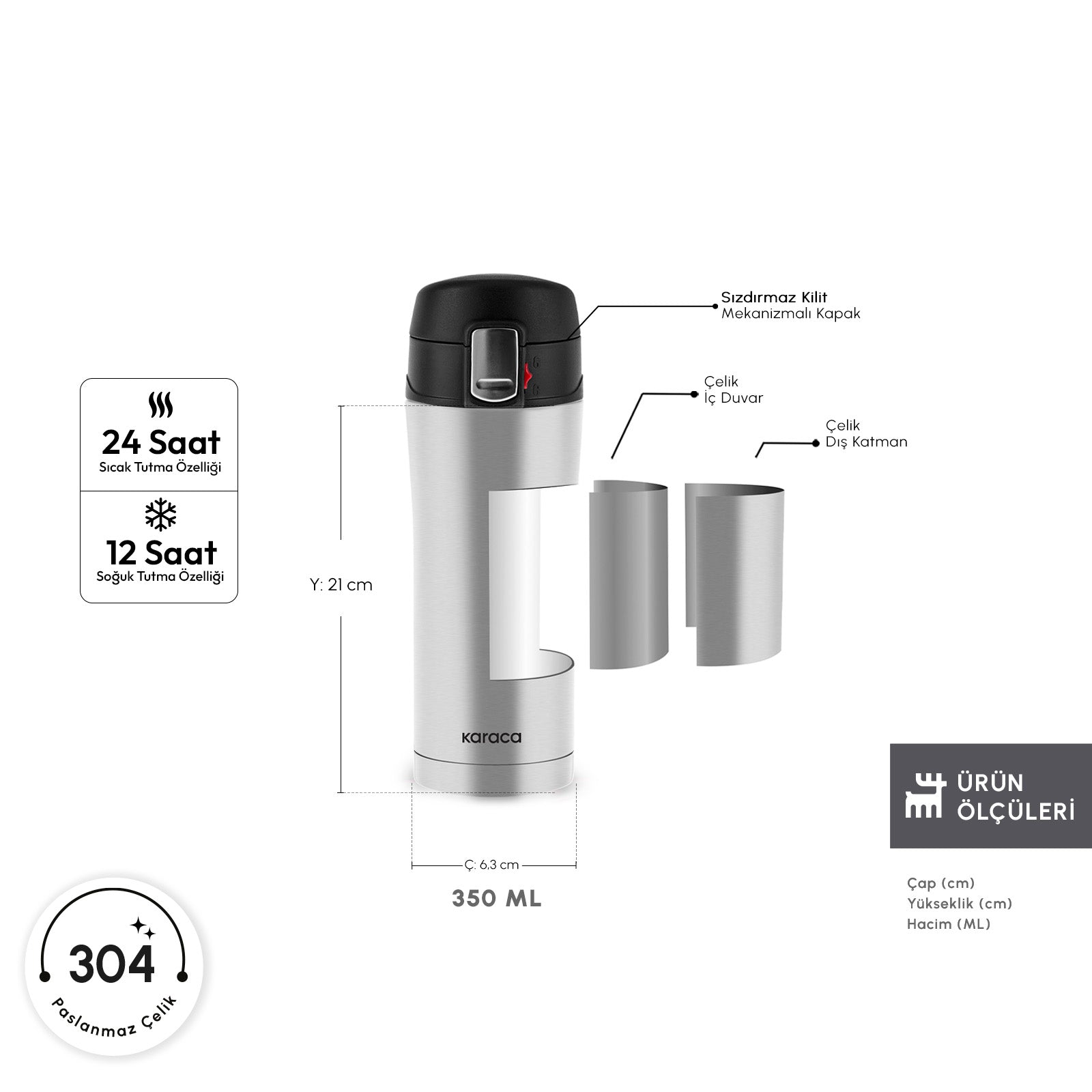 " Karaca Pluton, Thermosflasche, 350ML, Inox "